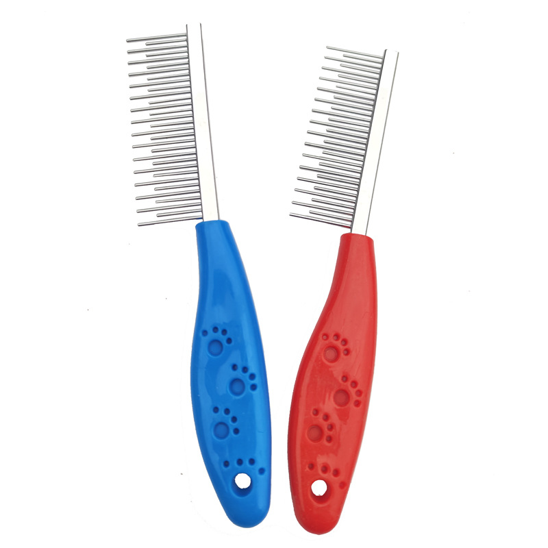 Footprints Single-Sided Comb Pet Supplies Dog Grooming Brush Straight Row Long and Short Tooth Steel Needle Comb Long Hair Knot Untying Comb Pet Supplies
