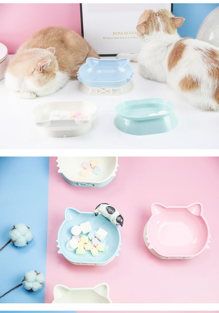 New Kitty Pet Bowl ABS Plastic Bevel Cat Bowl Integrated Double Bowl Easy to Eat and Lick in Stock New Kitty Pet Bowl ABS Plastic Bevel Cat Bowl Integrated Double Bowl Easy to Eat and Lick in Stock