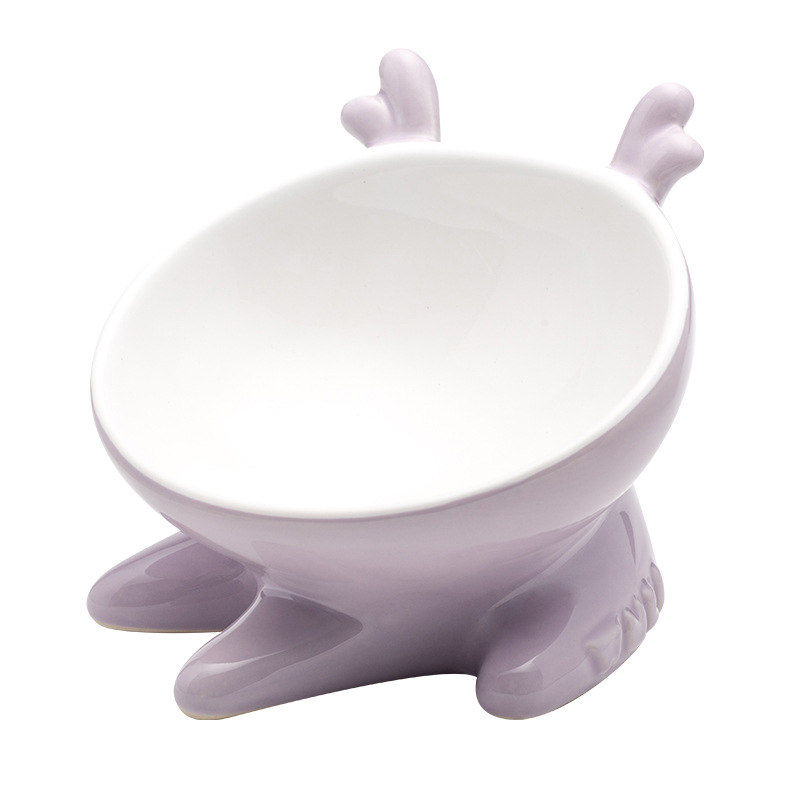Wiliuli Animal Series Deer Ceramic Cat Bowl Pet Bowl Ceramic White Colorful Exterior