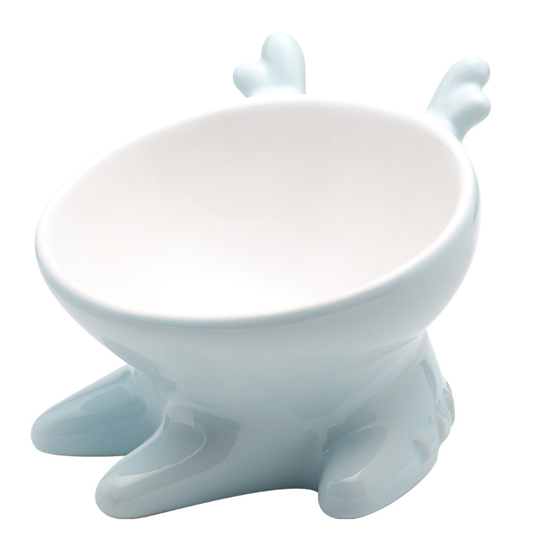 Wiliuli Animal Series Deer Ceramic Cat Bowl Pet Bowl Ceramic White Colorful Exterior