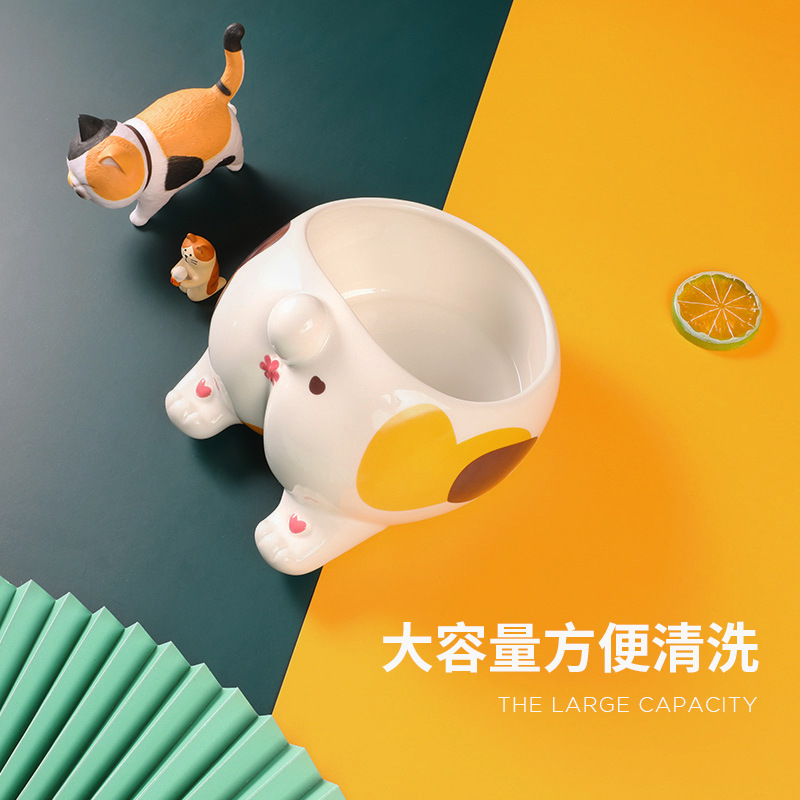 Spot New Product Fart Egg Pet Bowl Ceramic Cat Bowl Protective Cervical Spine Easy to Clean High Foot Pet Food Basin