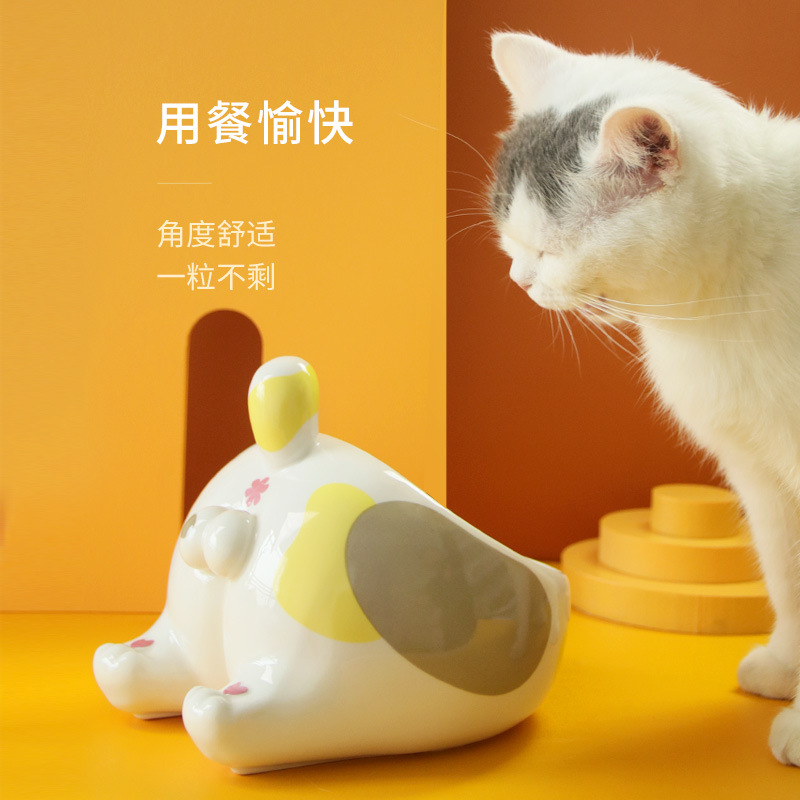 Spot New Product Fart Egg Pet Bowl Ceramic Cat Bowl Protective Cervical Spine Easy to Clean High Foot Pet Food Basin
