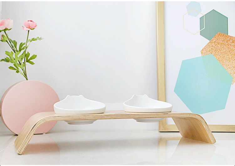 Pet Bowl Rack Cat Bowl Double Bowl Dining Table Curved Wood Craft Matching Ceramic Cat Ear Bowl Bevel Cat Bowl Pet Bowl Rack Cat Bowl Double Bowl Dining Table Curved Wood Craft Matching Ceramic Cat Ear Bowl Bevel Cat Bowl