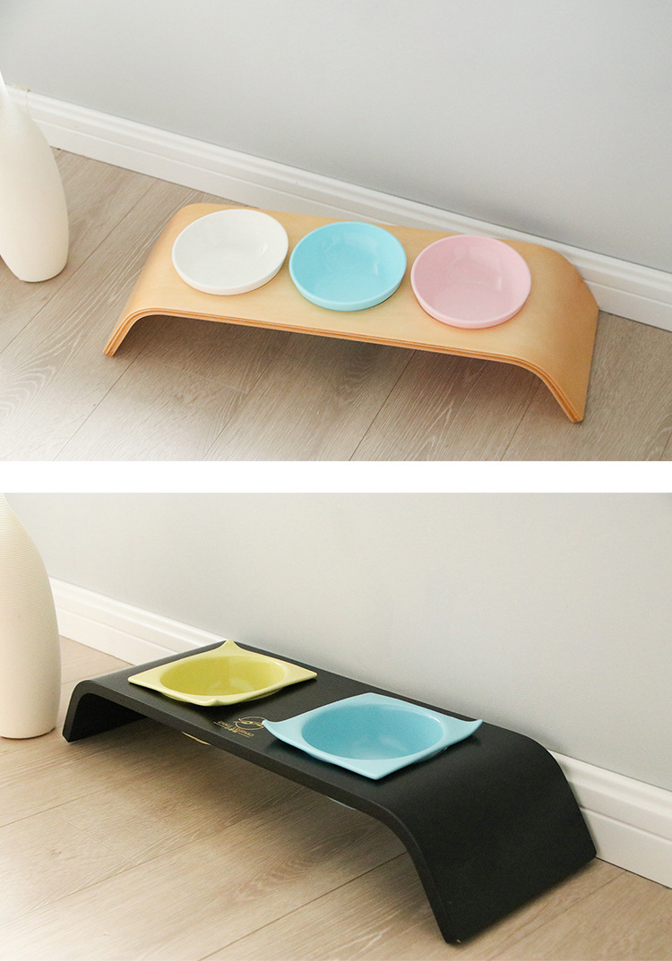 Pet Bowl Rack Cat Bowl Double Bowl Dining Table Curved Wood Craft Matching Ceramic Cat Ear Bowl Bevel Cat Bowl Pet Bowl Rack Cat Bowl Double Bowl Dining Table Curved Wood Craft Matching Ceramic Cat Ear Bowl Bevel Cat Bowl