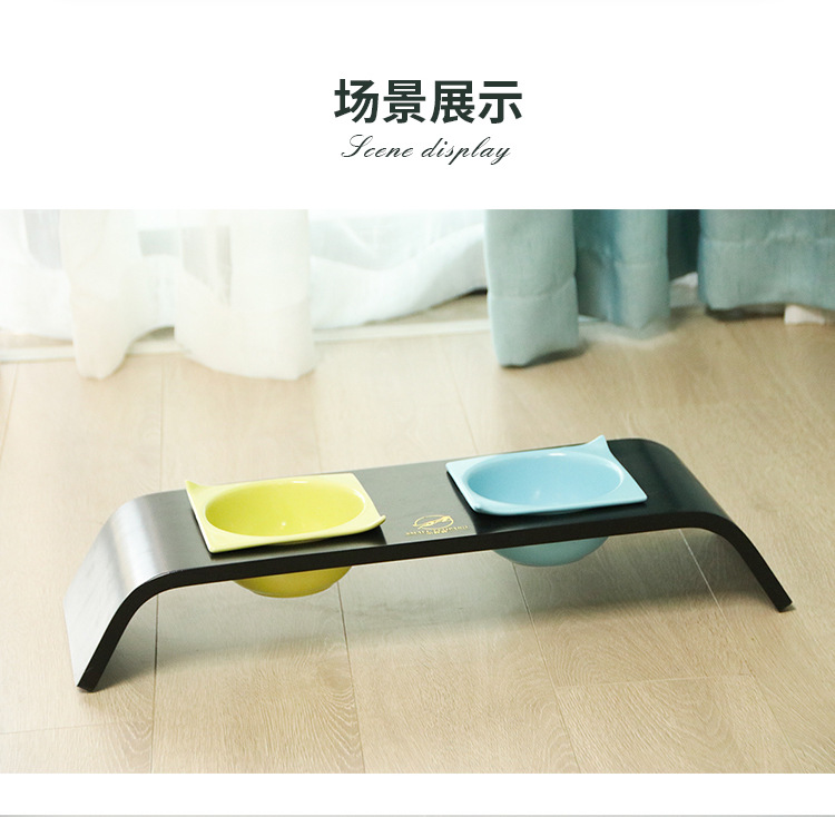 Pet Bowl Rack Cat Bowl Double Bowl Dining Table Curved Wood Craft Matching Ceramic Cat Ear Bowl Bevel Cat Bowl Pet Bowl Rack Cat Bowl Double Bowl Dining Table Curved Wood Craft Matching Ceramic Cat Ear Bowl Bevel Cat Bowl