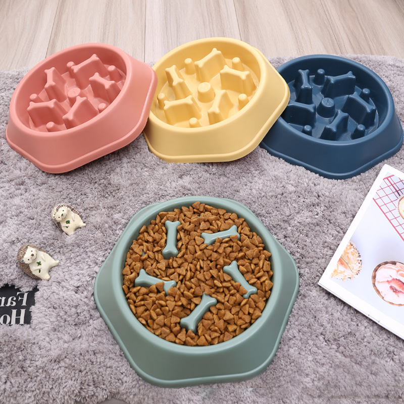 Cross-Border Hot Pet Products Manufacturer Plastic Dog Bowl Pet Anti-Chye Pet Bowl Cat Bowl Bone Slow Feeding Bowl Wholesale