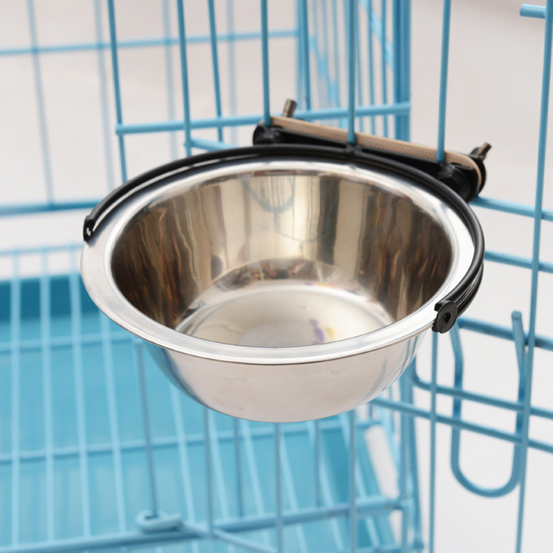 Pet Hanging Fixed Stainless Steel Upgraded Dog Bowl Hanging Cage Anti-Tumble Pet Food Basin Pet Bowl Basin