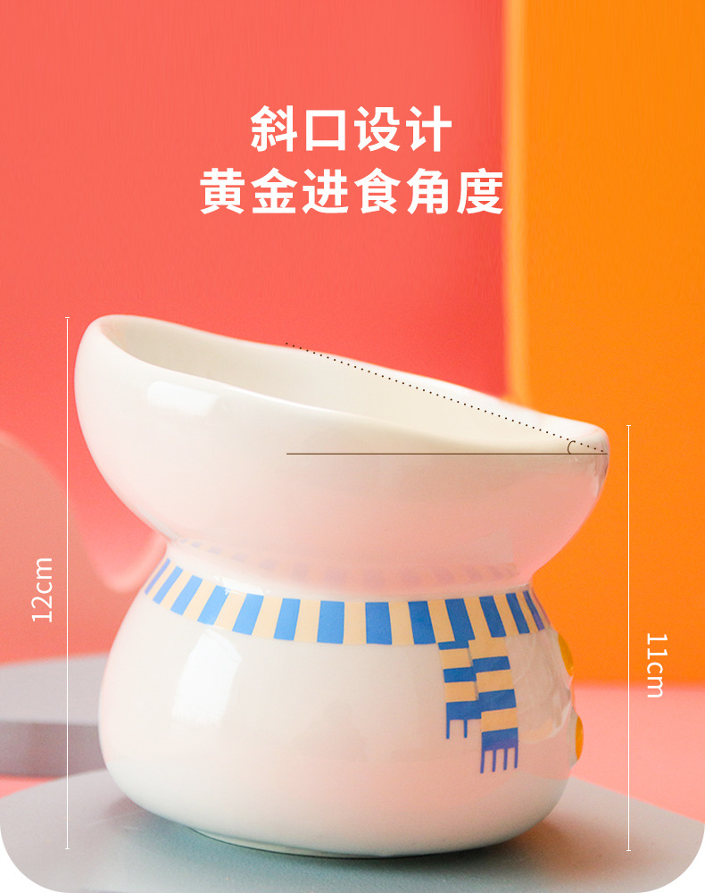 Xuebao High Foot Cat Bowl Cervical Protection Ceramic Cat Food Holder Anti-Tumble Black Chin Oblique Cat Water Bowl Pet Bowl Xuebao High Foot Cat Bowl Cervical Protection Ceramic Cat Food Holder Anti-Tumble Black Chin Oblique Cat Water Bowl Pet Bowl