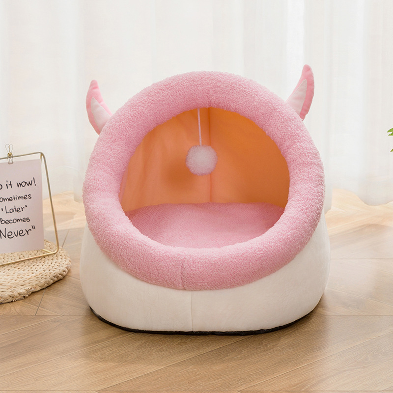 Winter Pet Cathouse Doghouse Plush Cartoon Kennel Warm Stain-Resistant Semi-Closed Pet Nest Pet Supplies Winter Pet Cathouse Doghouse Plush Cartoon Kennel Warm Stain-Resistant Semi-Closed Pet Nest Pet Supplies