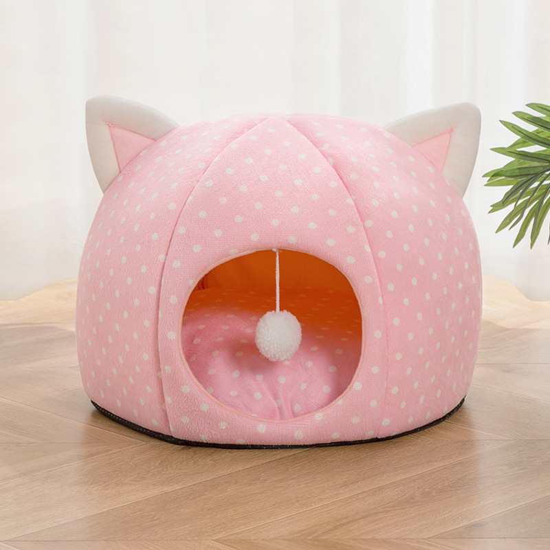 Winter Pet Cathouse Doghouse Plush Cartoon Kennel Warm Stain-Resistant Semi-Closed Pet Nest Pet Supplies Winter Pet Cathouse Doghouse Plush Cartoon Kennel Warm Stain-Resistant Semi-Closed Pet Nest Pet Supplies