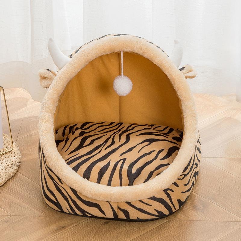 Winter Pet Cathouse Doghouse Plush Cartoon Kennel Warm Stain-Resistant Semi-Closed Pet Nest Pet Supplies Winter Pet Cathouse Doghouse Plush Cartoon Kennel Warm Stain-Resistant Semi-Closed Pet Nest Pet Supplies