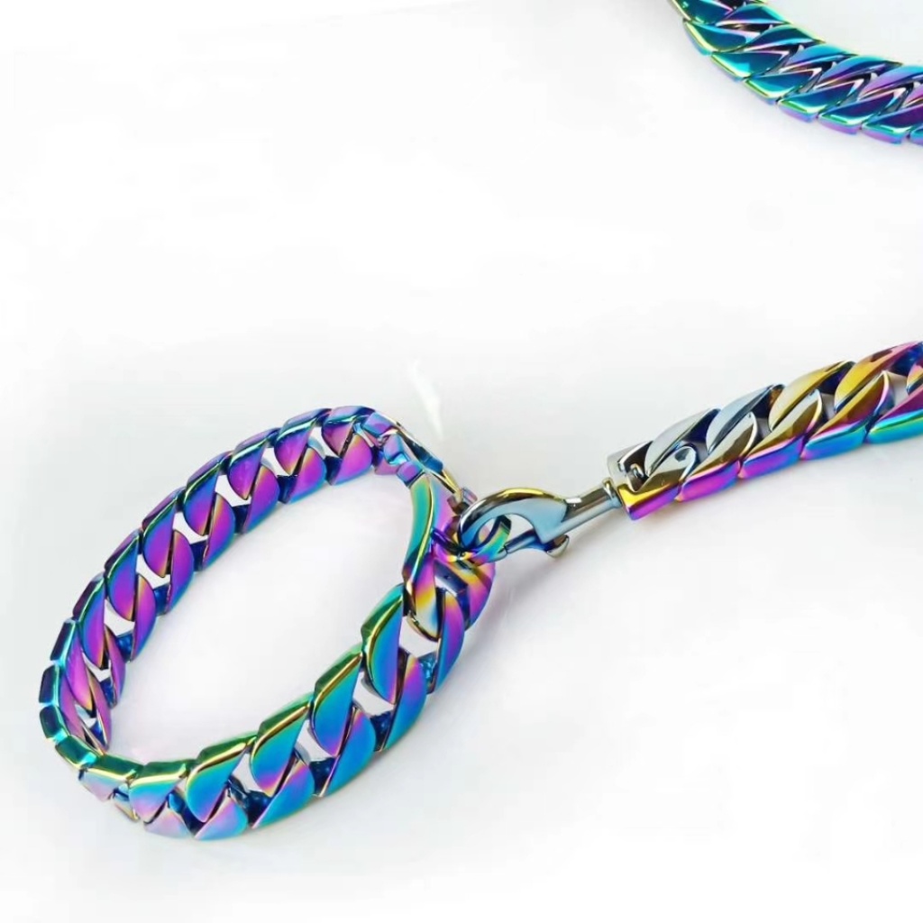 Titanium Steel Pet Chain Stainless Steel Inlaid Small Dog Leash a Bulldog Necklace Titanium Steel Pet Chain Stainless Steel Inlaid Small Dog Leash a Bulldog Necklace