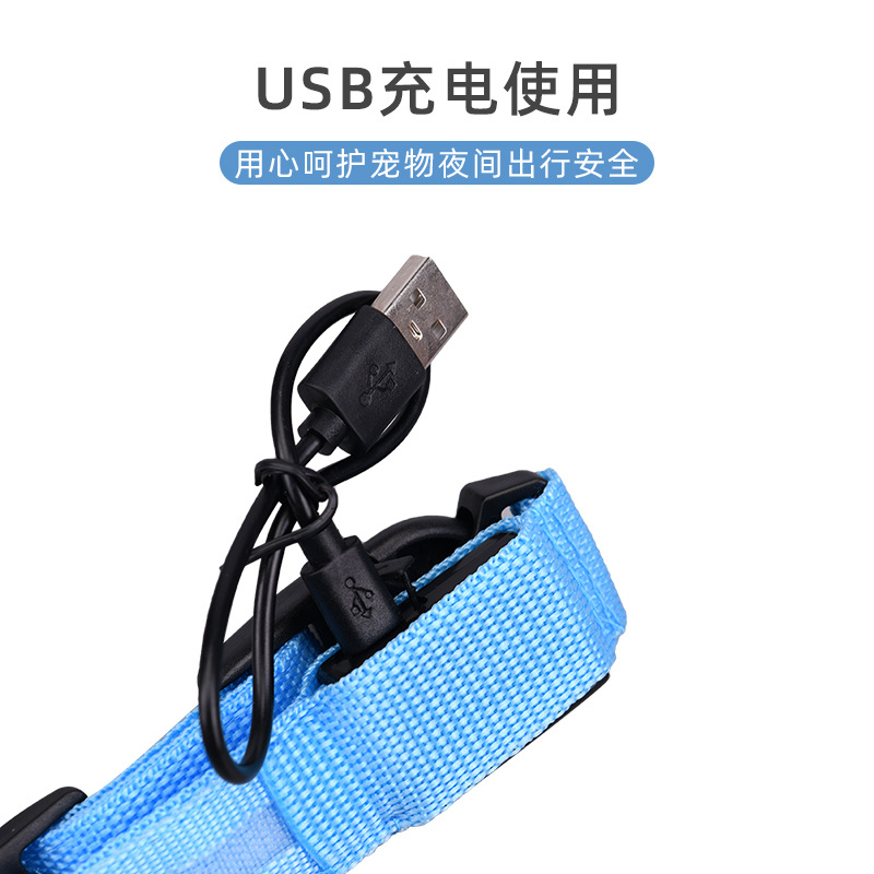 USB Shiny Dog Collar Luminous Charging Dog Traction Rope Luminous Pet Rope Pet Products Led Dog Harness Wholesale