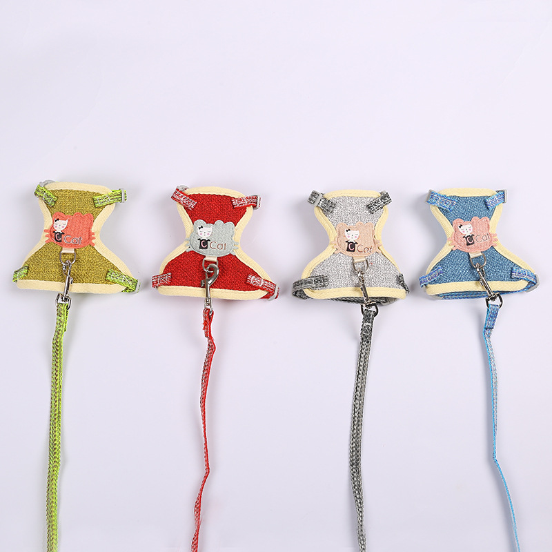 Cross-Border Hot Selling Cartoon Cotton Cloth Cat Pulling Rope Breathable Anti Breaking Loose Cat Rope Vest Style Chest Strap Pet Rope