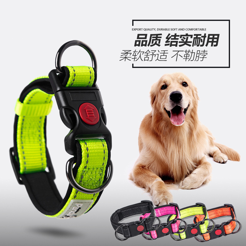 Factory Direct Sales Hot Sale Luminous Reflective Hand Holding Rope Nylon Bandana Double D Buckle Adjustable Dog Collar Pet Rope Wholesale