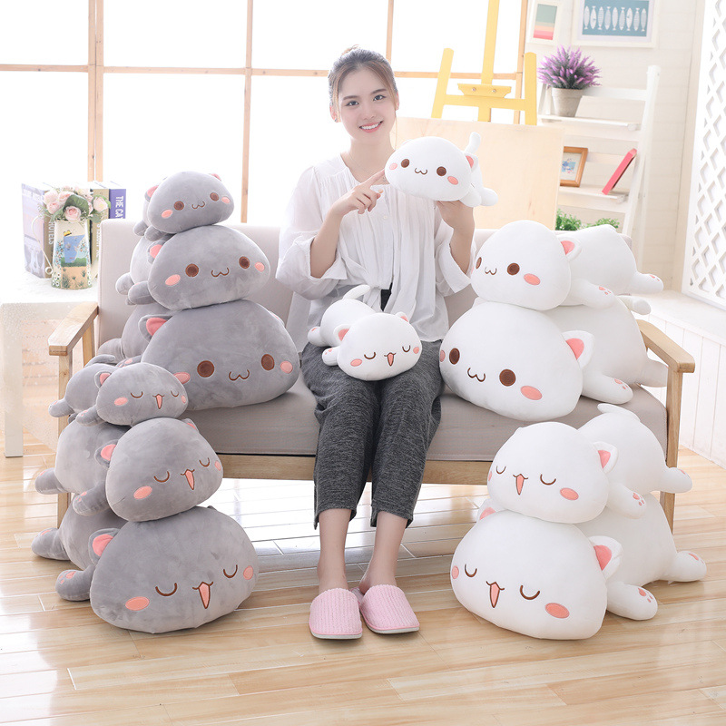 Express it in grey cat white cat plush toy doll, cartoon pet cat cuddle pillow sleeping baby cuddle wholesale