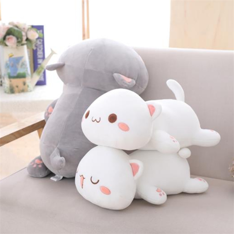 Express it in grey cat white cat plush toy doll, cartoon pet cat cuddle pillow sleeping baby cuddle wholesale