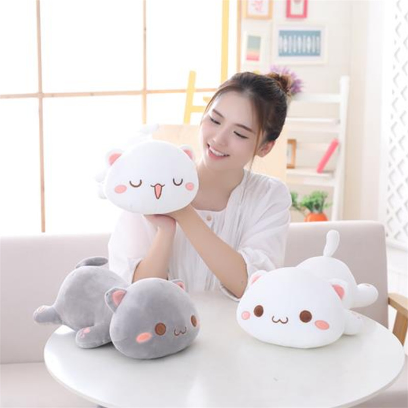 Express it in grey cat white cat plush toy doll, cartoon pet cat cuddle pillow sleeping baby cuddle wholesale