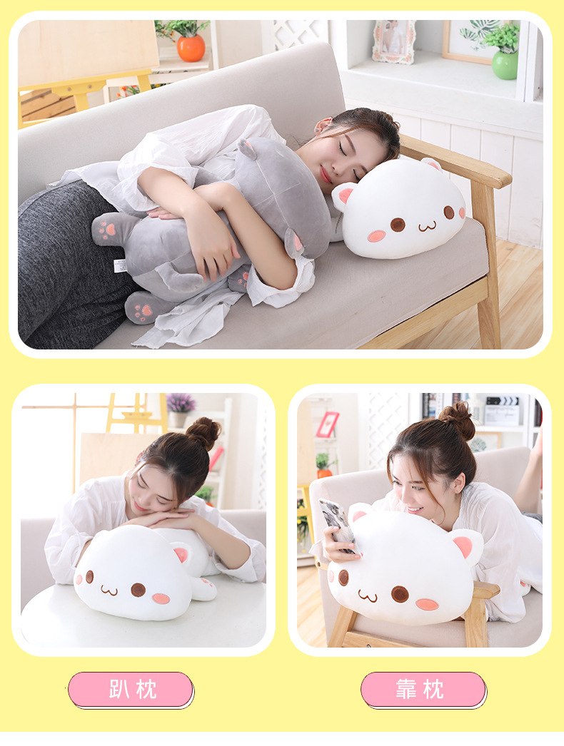 Express it in grey cat white cat plush toy doll, cartoon pet cat cuddle pillow sleeping baby cuddle wholesale