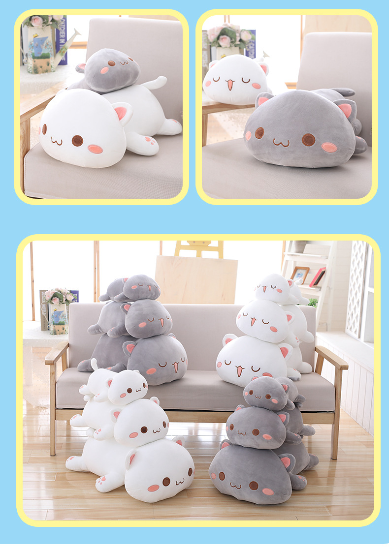 Express it in grey cat white cat plush toy doll, cartoon pet cat cuddle pillow sleeping baby cuddle wholesale