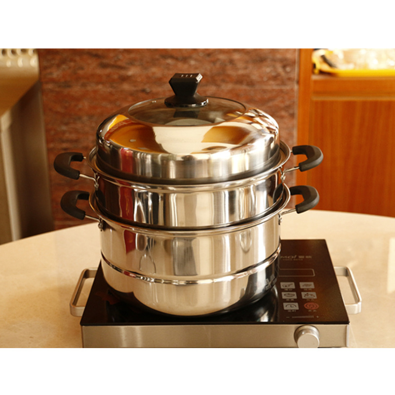 Steel Steamer Single Grate Double Grate DoubleLayer TwoLayer ThreeLayer Soup Pot Thickened Single Bottom Double Bottom