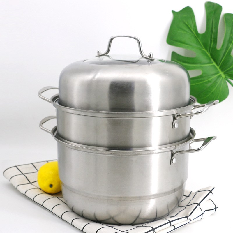Steel Steamer Single Grate Double Grate DoubleLayer TwoLayer ThreeLayer Soup Pot Thickened Single Bottom Double Bottom