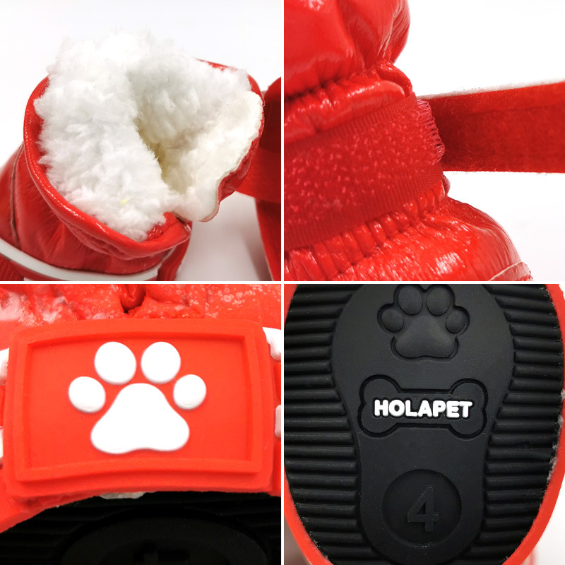 Dog Shoes Pet Cotton Shoes Autumn and Winter Non-Slip Snow Boots 4 PCs plus Velvet Teddy Pug Pet Shoes