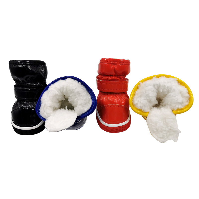 Dog Shoes Pet Cotton Shoes Autumn and Winter Non-Slip Snow Boots 4 PCs plus Velvet Teddy Pug Pet Shoes
