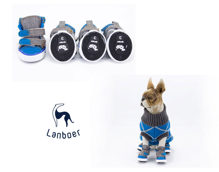 Lanboer blue Boer pet shoes new sports skid resistant canvas shoes small and medium sized dog shoes