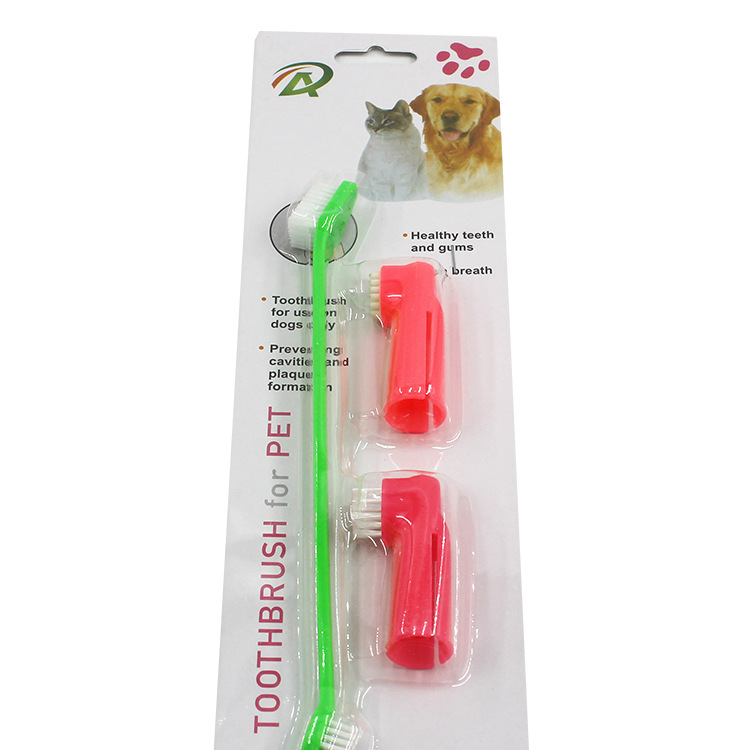 Pet Toothbrush Three-Piece Set Dogs and Cats Double-Headed Brush Finger Stall Brush Pet Cleaning Teeth Grinding Toothbrush Dog Toothbrush