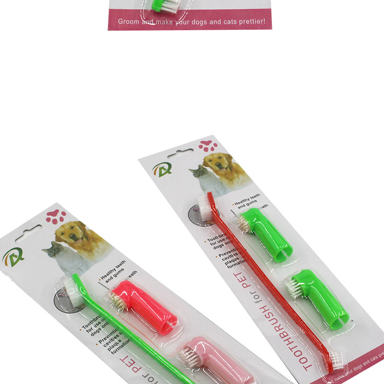 Pet Toothbrush Three-Piece Set Dogs and Cats Double-Headed Brush Finger Stall Brush Pet Cleaning Teeth Grinding Toothbrush Dog Toothbrush
