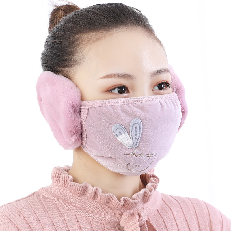 2020 Hot Sale Mouth Mask and Earmuffs One Women&#039;s Ear Protection Winter Outdoors Cycling Thickened Muzzle Cold-Proof Earmuffs Two-in-One