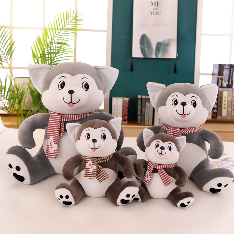 Plush Toy New Scarf Husky Doll Sitting Version Cute Husky Dog Pillow Children Doll Wholesale
