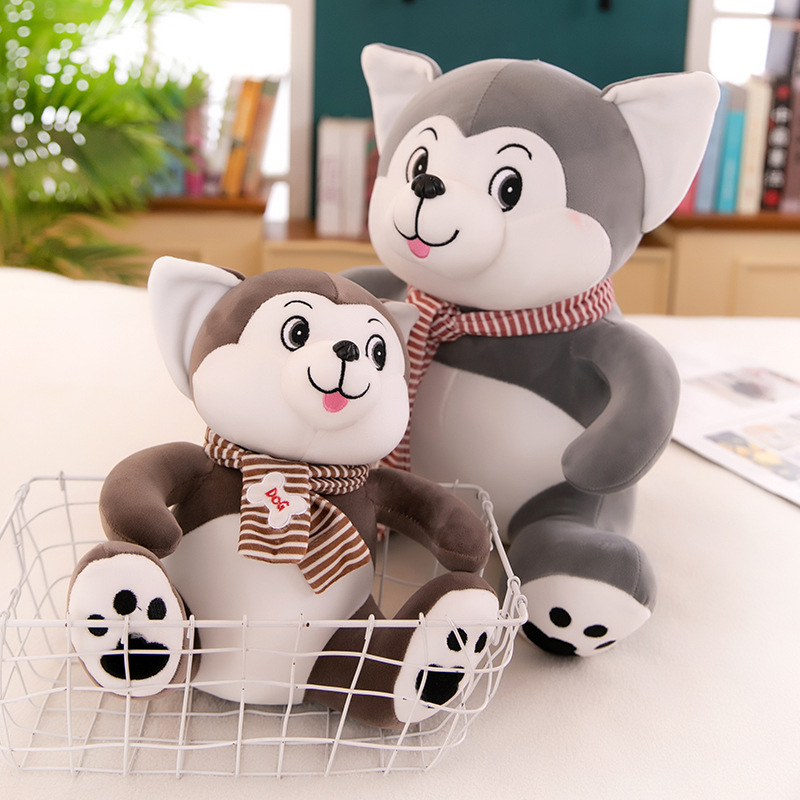 Plush Toy New Scarf Husky Doll Sitting Version Cute Husky Dog Pillow Children Doll Wholesale