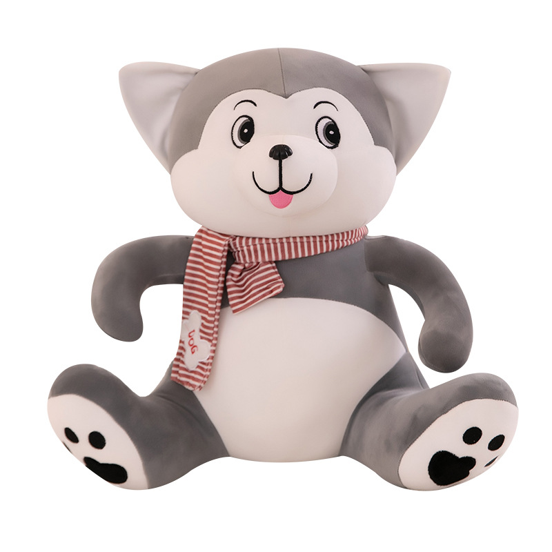 Plush Toy New Scarf Husky Doll Sitting Version Cute Husky Dog Pillow Children Doll Wholesale