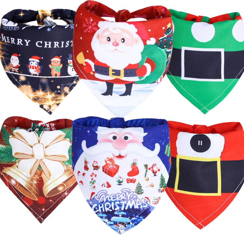 Small Medium Large Dog Triangular Binder Saliva Towel Christmas Snowman Elderly Elk Pet Supplies Four Seasons with Decorative Scarf