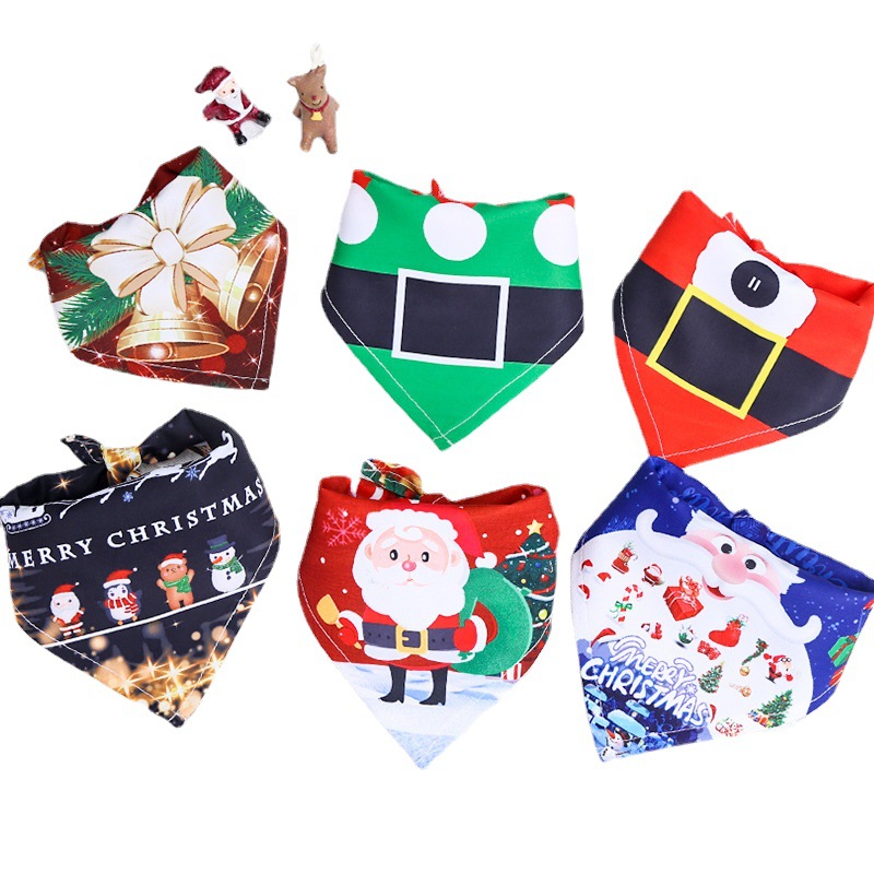 Small Medium Large Dog Triangular Binder Saliva Towel Christmas Snowman Elderly Elk Pet Supplies Four Seasons with Decorative Scarf
