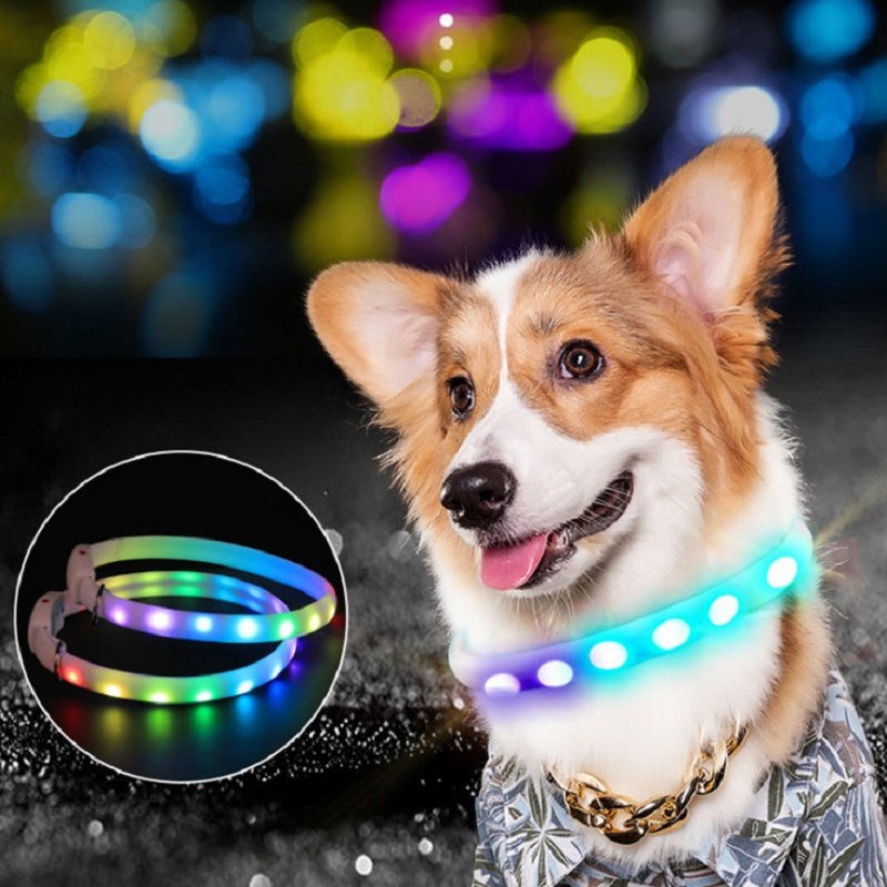 Pet Supplies USB Dog Luminous Collar Dog Scarf Dog LED Luminous Scarf Ring Silicone Collar Factory Wholesale