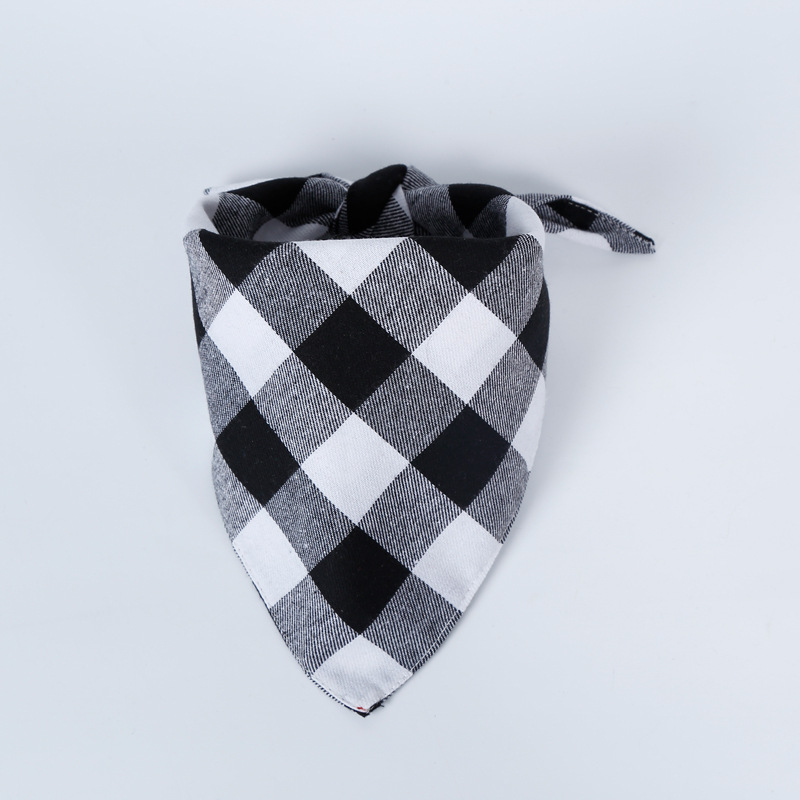 Amazon Hot Sale Pet&#039;s Saliva Towel Dog Triangular Binder Double Pure Cotton Plaid Pet Scarf Headscarf Customization