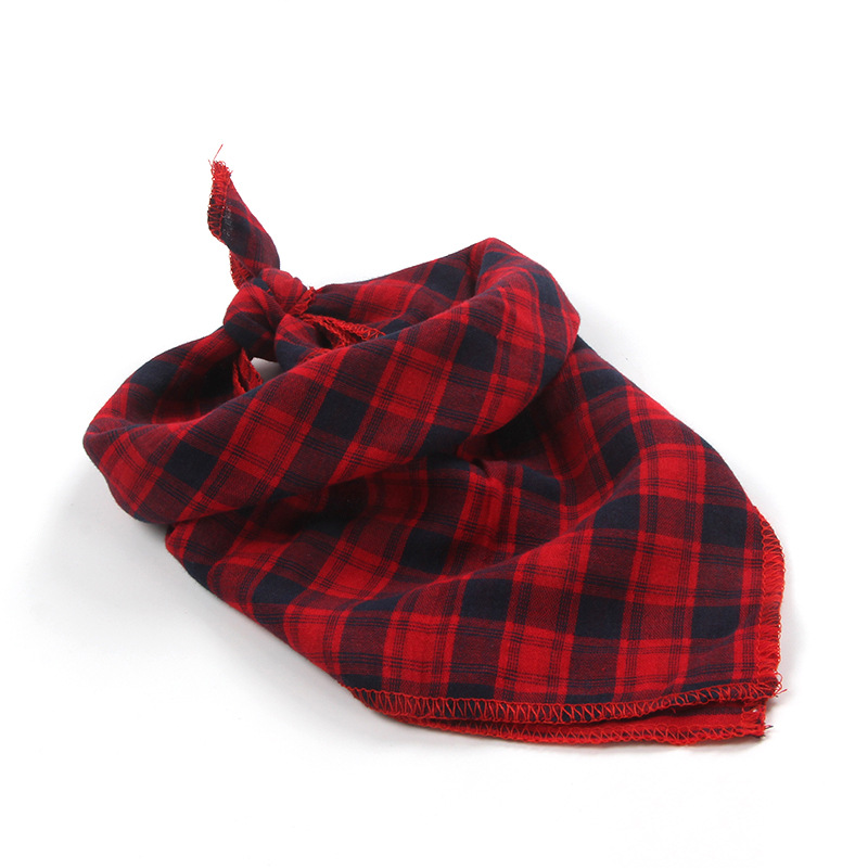 Pet Three Plaid Double-Sided Cat Dog Saliva Towel Dog in-Ground Fence Receiver Collar Customized Dogs and Cats Scarf Pet Triangular Scarf