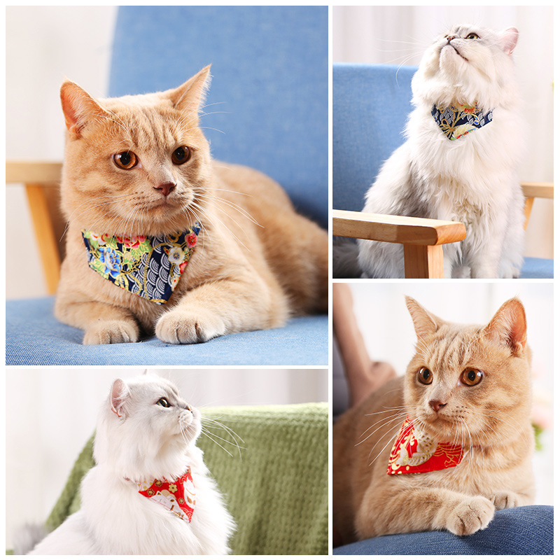 Cat Japanese Saliva Towel Japanese Style Triangular Binder Cat Collar Small Dog Cat Ornament Dogs and Cats Scarf Dog Collar
