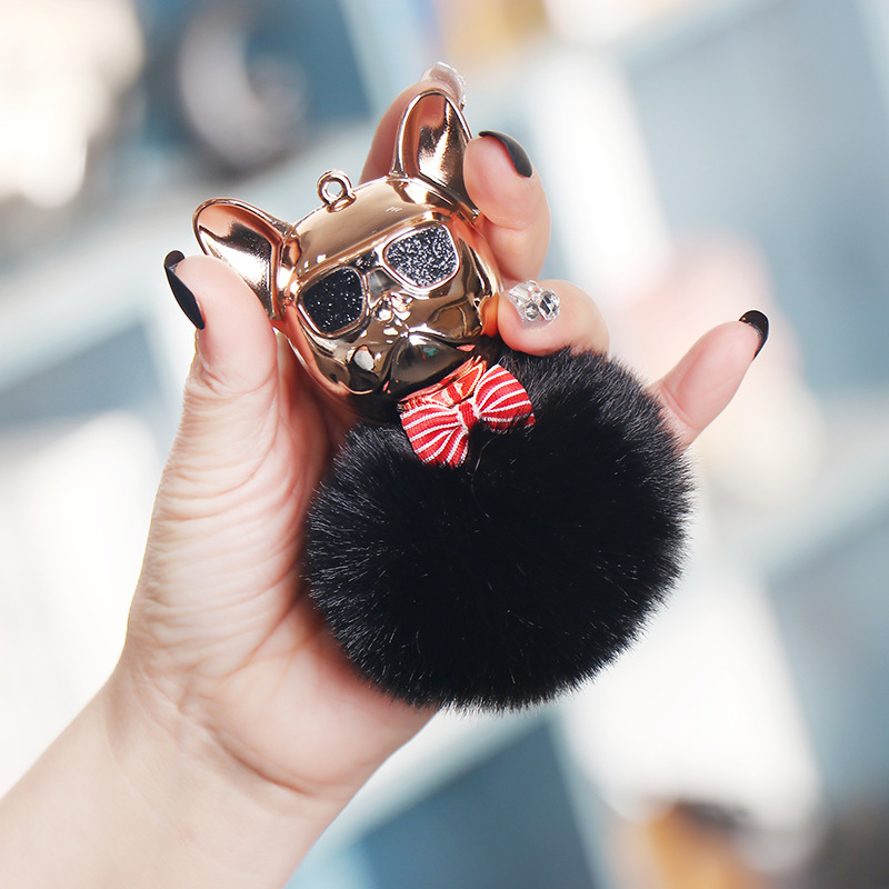 New Exclusive for Cross-Border Creative Sunglasses French Bulldog Car Pendant Cute Dog Keychain Hair Ball Bag Pendant