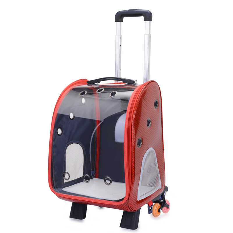 Cross-Border Special for New Pet Trolley Bag Outdoor Portable Dog Bag Transparent Pet Cat Bag Large Capacity Pet Backpack