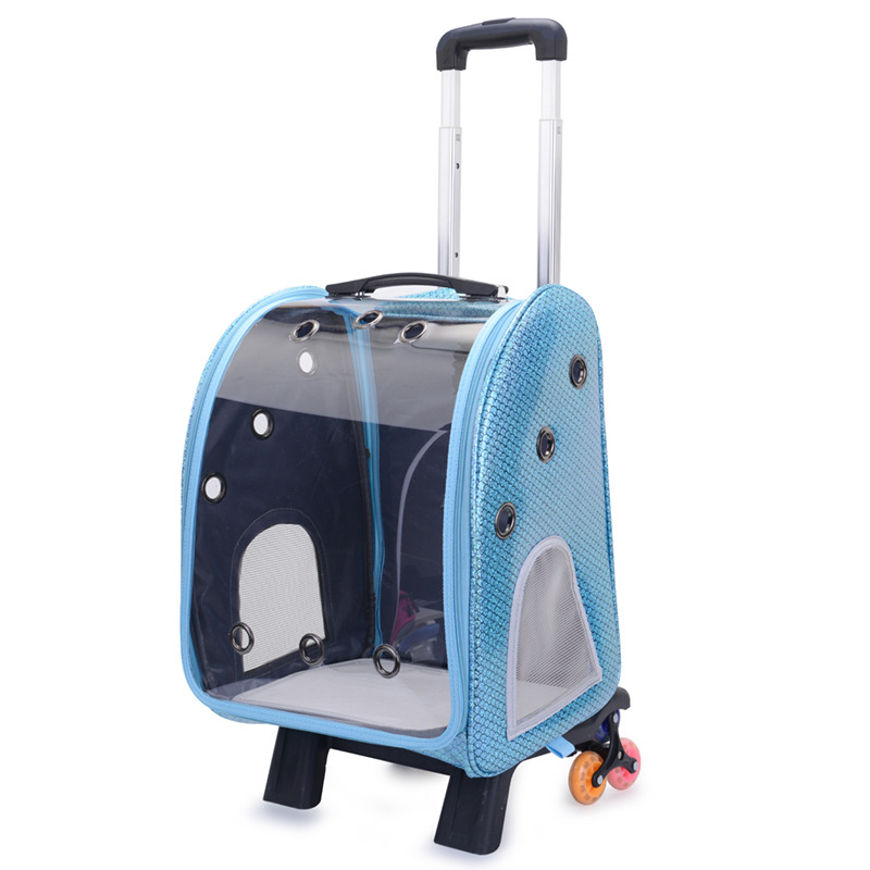 Cross-Border Special for New Pet Trolley Bag Outdoor Portable Dog Bag Transparent Pet Cat Bag Large Capacity Pet Backpack