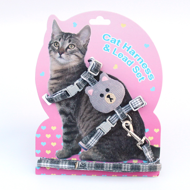 New Cat Pulling Rope I-Shaped Cat Chain Dog Leash Cute Bear Head Pet's Chest-Back Traction Belt Wholesale New Cat Pulling Rope I-Shaped Cat Chain Dog Leash Cute Bear Head Pet's Chest-Back Traction Belt Wholesale