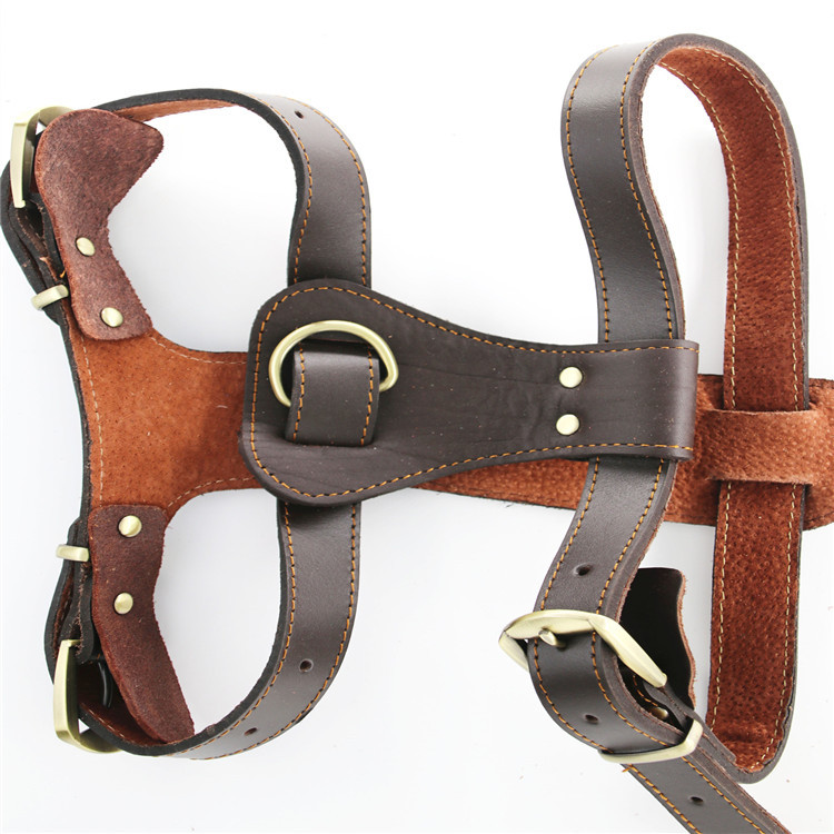 Dog Leather Chest Strap Cowhide Pet&#039;s Chest-Back Medium Large Dog Hand Holding Rope Golden Retriever/German Shepherd Factory Direct Sales Strap