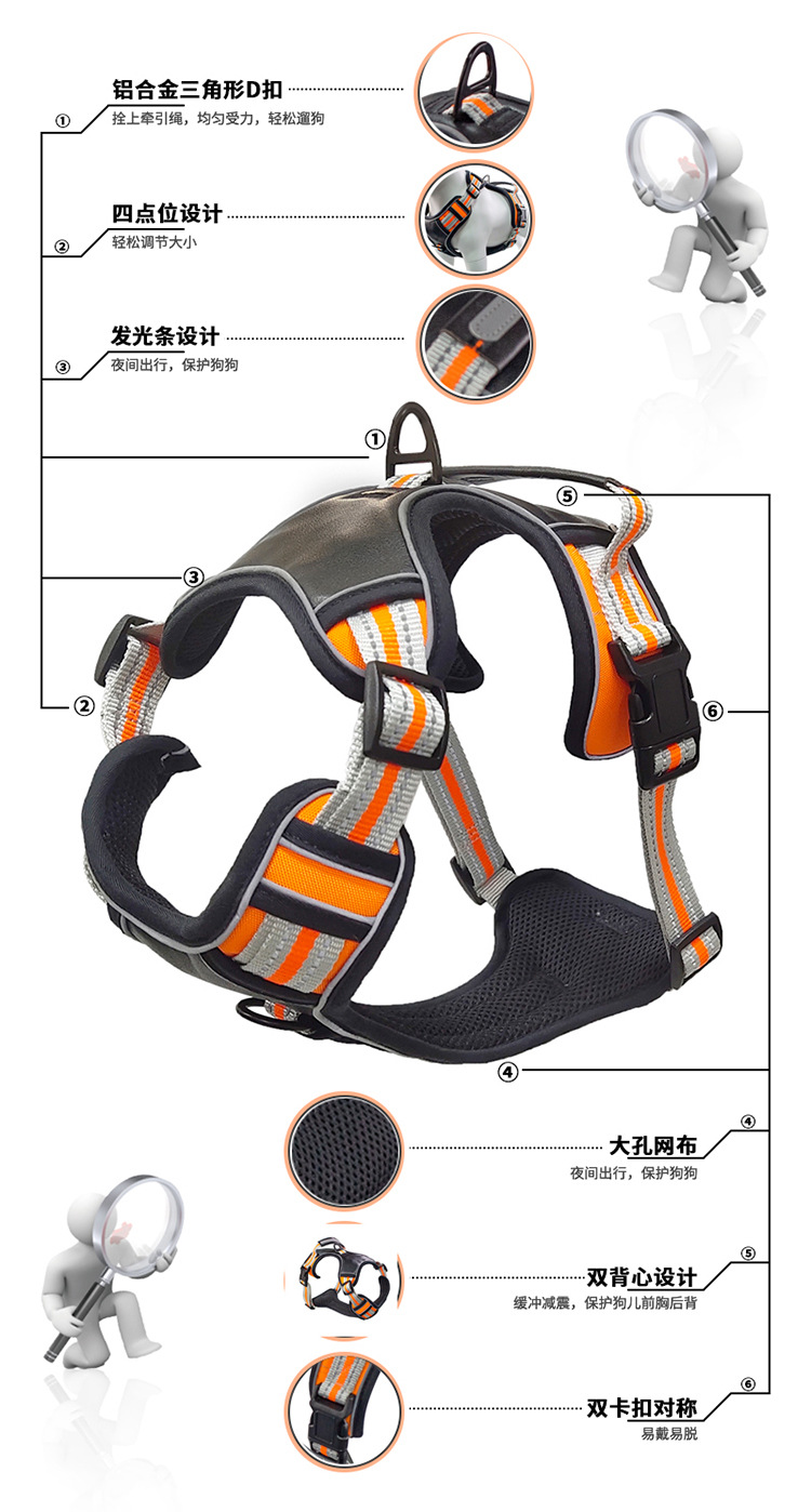 Factory Direct Supply New Reflective Comfortable Dog Breast Strap Cross-Border Amazon Hot Selling Vest Pet's Chest-Back Factory Direct Supply New Reflective Comfortable Dog Breast Strap Cross-Border Amazon Hot Selling Vest Pet's Chest-Back