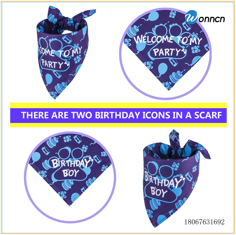 Dog Birthday Hat Triangle Scarf Glitter Bow Tie Pet Birthday Supplies Printing Happy Birthday Three-Piece Set