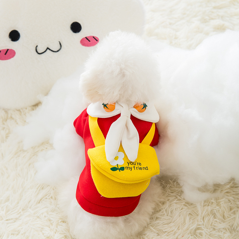 New Autumn and Winter Puppy Dog Spring Sweater Cat Two Feet Apparel Small Dog Cute Cartoon Tie Pet Clothes