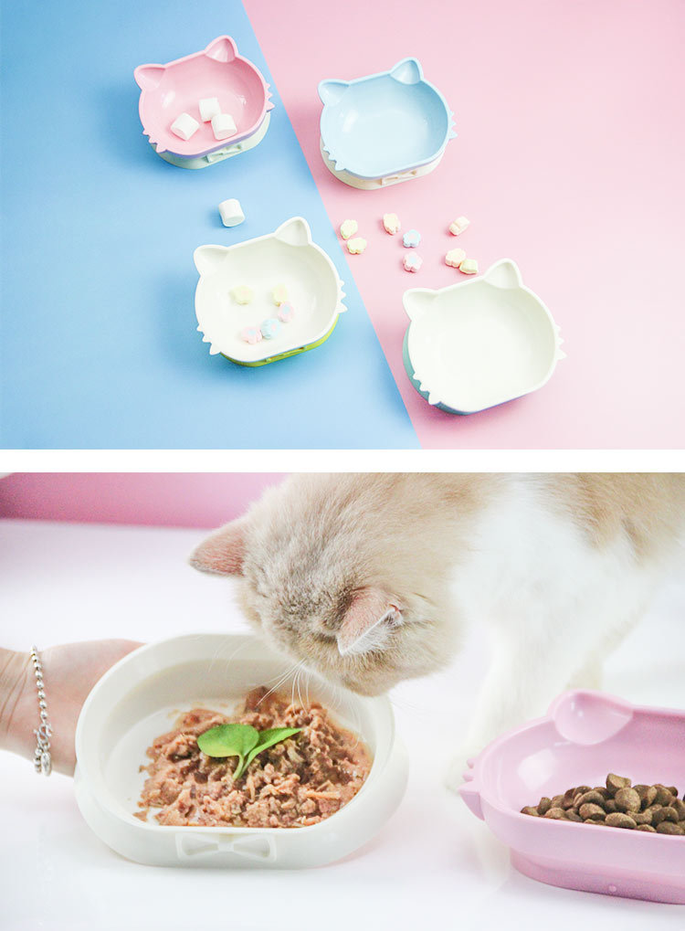 New Kitty Pet Bowl ABS Plastic Bevel Cat Bowl Integrated Double Bowl Easy to Eat and Lick in Stock New Kitty Pet Bowl ABS Plastic Bevel Cat Bowl Integrated Double Bowl Easy to Eat and Lick in Stock